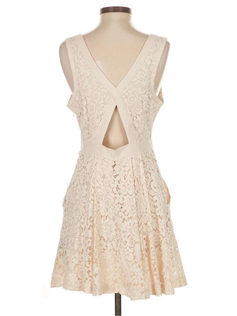 Free People Miss Connections Cream Lace V-Neck Fit-and-Flare Dress